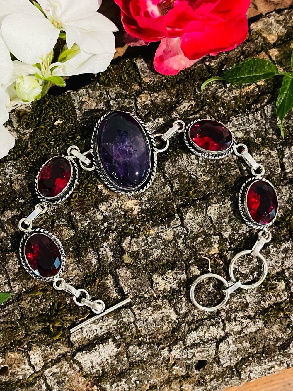 Amethyst Garnet 925 Sterling Silver Bracelet
